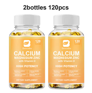 BEWORTHS Calcium Magnesium Zinc Capsule Vitamin D3 Support Immune ,Bone,Teeth, Nervous System & Muscle Health Non-GMO,Vega