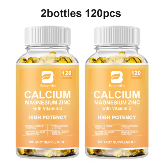 BEWORTHS Calcium Magnesium Zinc Capsule Vitamin D3 Support Immune ,Bone,Teeth, Nervous System & Muscle Health Non-GMO,Vega