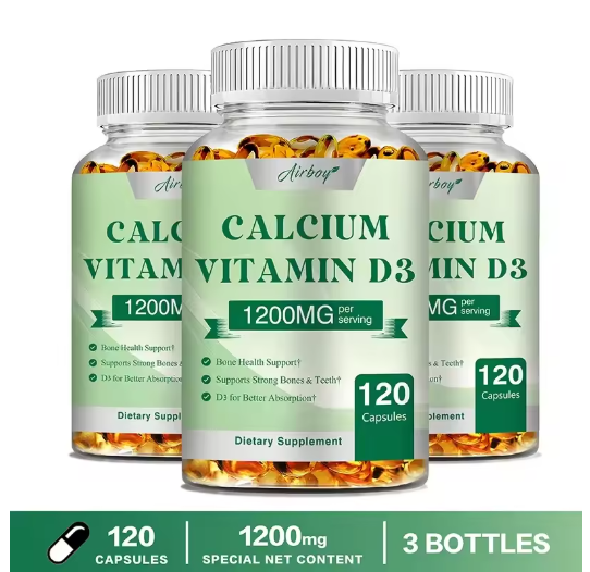 Calcium + Vitamin D3 Capsules - Strong Bones and Teeth, Immune Support - Non-GMO, Gluten-free