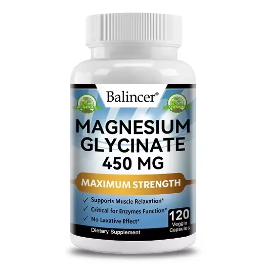 High Absorption MAGNESIUM GLYCINATE, 100% Chelated, Muscle and Nerve Health, Enzyme Function, Non-GMO, Vegan, Gluten Free 450 Mg