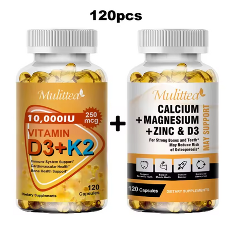 Mulittea Hot Sale Calcium and Magnesium & D3K2 Capusles Support Bone and Muscle Health Replenish Joints Stress & Anxiety Relief