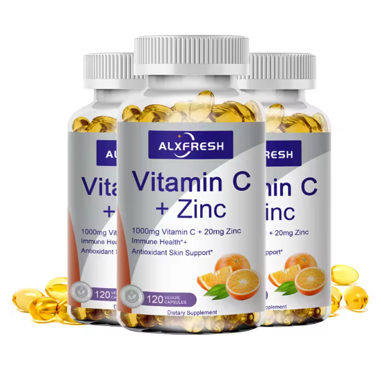 Alxfresh Vitamin C 1000mg with Zinc 20mg | Antioxidant, Immune System, Skin Support Supplement | Non-GMO & Gluten Free Vegan
