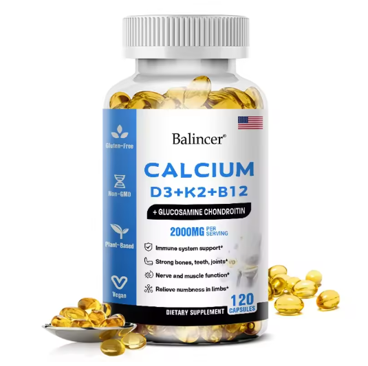 Calcium + D3 + K2 + B12 Capsules - Support Bone and Muscle Health, Replenish Joints