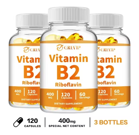 Vitamin B2 Capsules 400mg - Energy, Skin, Nervous System Support - Gluten-Free, Non-GMO