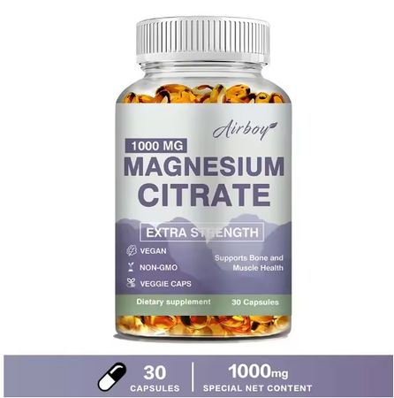 Magnesium Citrate Capsules 1000mg - Dietary Supplement for Muscle, Nerve, Bone and Heart Support - Gluten Free, Non-GMO