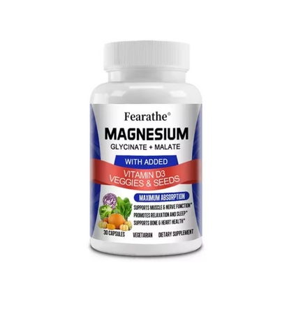 Magnesium Capsules - Magnesium Malate + Glycinate Supplement, Helps Boost Immunity, Promote Heart Health and Strong Bones