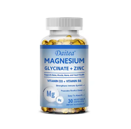 Daitea Magnesium and Zinc Capsules - Magnesium Glycinate Supplement to Support Muscle, Nerve, Joint and Heart Health