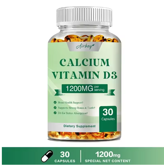 Calcium + Vitamin D3 Capsules - Strong Bones and Teeth, Immune Support - Non-GMO, Gluten-free