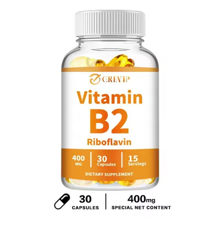 Vitamin B2 Capsules 400mg - Energy, Skin, Nervous System Support - Gluten-Free, Non-GMO