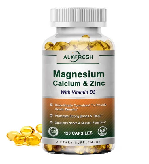 Alxfresh Calcium Magnesium Zinc & Vitamin D3 Capsules for Immune System, Bone, Nervous System Health Support | Non-GMO, Vegan