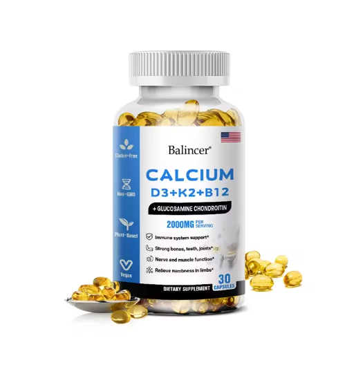 Calcium + D3 + K2 + B12 Capsules - Support Bone and Muscle Health, Replenish Joints