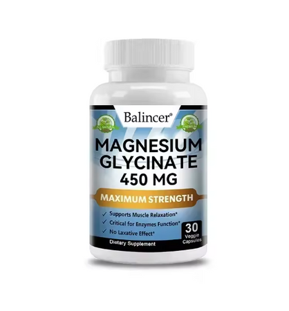 High Absorption MAGNESIUM GLYCINATE, 100% Chelated, Muscle and Nerve Health, Enzyme Function, Non-GMO, Vegan, Gluten Free 450 Mg