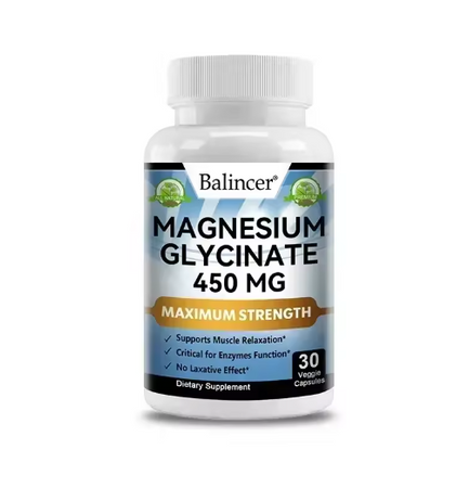 Magnesium Glycinate, Muscle & Nerve Health, Enzyme Function, Non-GMO, Vegetarian, Gluten-Free 450 Mg