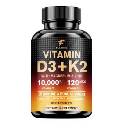 Vitamin D3 K2 - Vitamin D3 10000 iu & K2 as MK-7 120 mcg - with Magnesium, Zinc, Immune & Mood Support, for Bone & Teeth Health