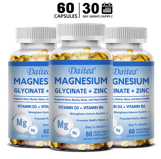 Daitea Magnesium and Zinc Capsules - Magnesium Glycinate Supplement to Support Muscle, Nerve, Joint and Heart Health