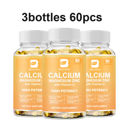 BEWORTHS Calcium Magnesium Zinc Capsule Vitamin D3 Support Immune ,Bone,Teeth, Nervous System & Muscle Health Non-GMO,Vega