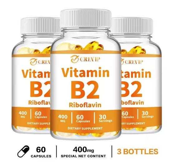 Vitamin B2 Capsules 400mg - Energy, Skin, Nervous System Support - Gluten-Free, Non-GMO