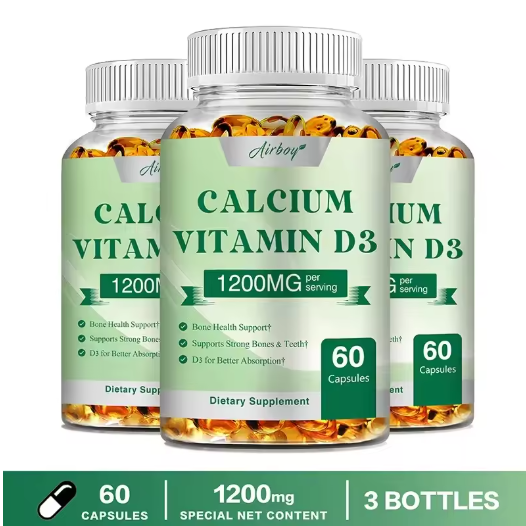 Calcium + Vitamin D3 Capsules - Strong Bones and Teeth, Immune Support - Non-GMO, Gluten-free