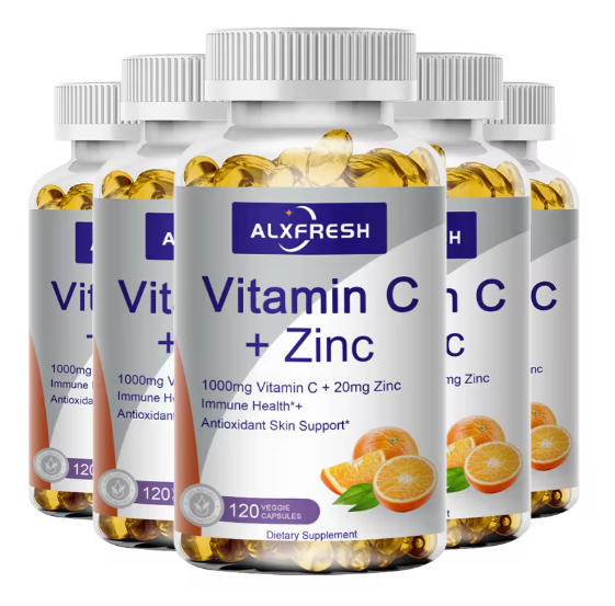 Alxfresh Vitamin C 1000mg with Zinc 20mg | Vitamin Dietery Supplement | Non-GMO & Gluten Free Vegan | for Immune Support Caps