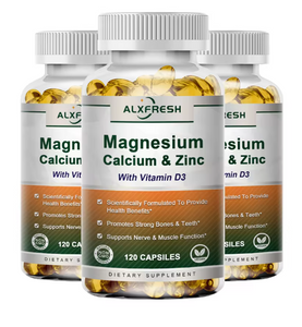 Alxfresh Calcium Magnesium Zinc & Vitamin D3 Capsules for Immune System, Bone, Nervous System Health Support | Non-GMO, Vegan