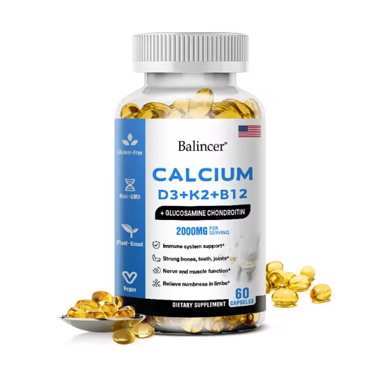 Calcium + D3 + K2 + B12 Capsules - Support Bone and Muscle Health, Replenish Joints