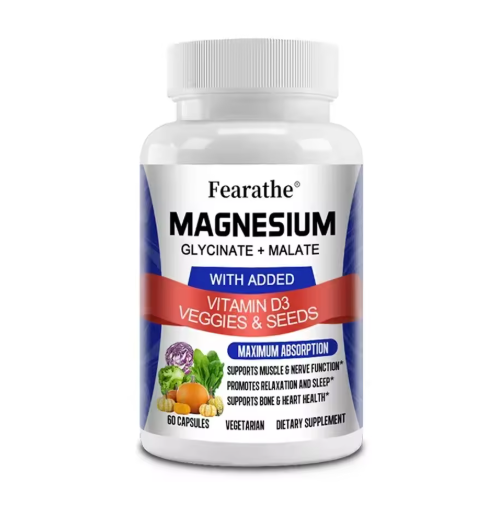 Magnesium Capsules - Magnesium Malate + Glycinate Supplement, Helps Boost Immunity, Promote Heart Health and Strong Bones