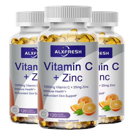 Alxfresh Vitamin C with Zinc for Hair Skin Nails and Brain Heart Health Supports Cellular Level Defense Immune System Booster