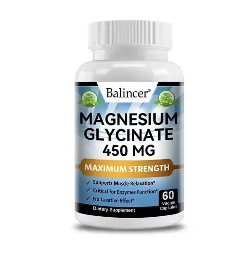 High Absorption MAGNESIUM GLYCINATE, 100% Chelated, Muscle and Nerve Health, Enzyme Function, Non-GMO, Vegan, Gluten Free 450 Mg