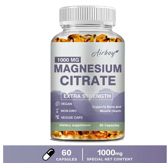 Magnesium Citrate Capsules 1000mg - Dietary Supplement for Muscle, Nerve, Bone and Heart Support - Gluten Free, Non-GMO
