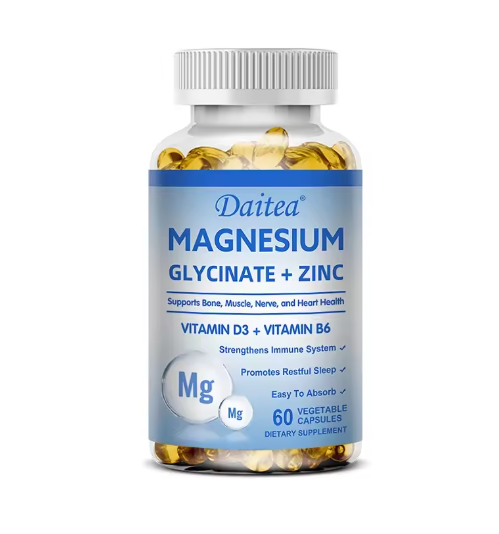 Daitea Magnesium and Zinc Capsules - Magnesium Glycinate Supplement to Support Muscle, Nerve, Joint and Heart Health