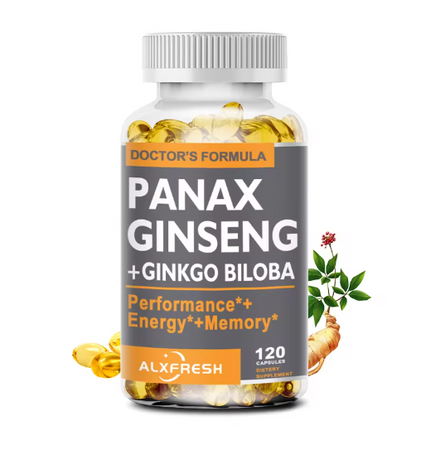 Panax Ginseng Ginkgo Biloba Ashwagandha Zinc | Non-GMO Vegan | Premium Formula Nutrition Supplement