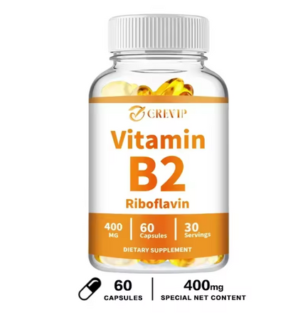 Vitamin B2 Capsules 400mg - Energy, Skin, Nervous System Support - Gluten-Free, Non-GMO
