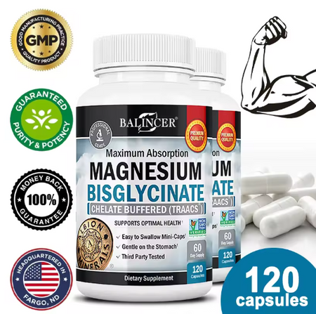 Magnesium Bisglycinate 400 Mg - 120 Vegetarian Capsules - Supports Muscle, Joint and Heart Health