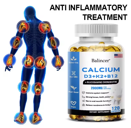 Calcium + D3 + K2 + B12 Capsules - Support Bone and Muscle Health, Replenish Joints