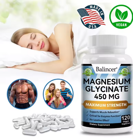 Magnesium Glycinate, Muscle & Nerve Health, Enzyme Function, Non-GMO, Vegetarian, Gluten-Free 450 Mg