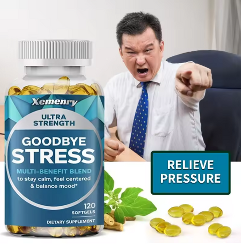 Ultra-Strength Goodbye Stress Softgels with GABA, Ashwagandha, L-Theanine and Lemon Balm for A Stress-relieving Supplement