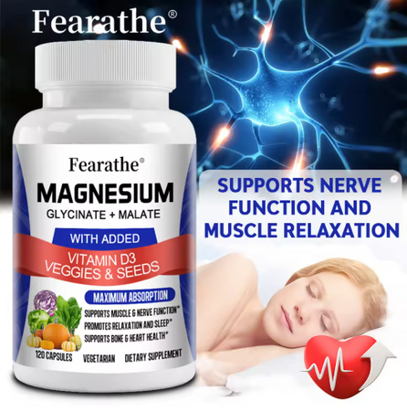 Magnesium Capsules - Magnesium Malate + Glycinate Supplement, Helps Boost Immunity, Promote Heart Health and Strong Bones