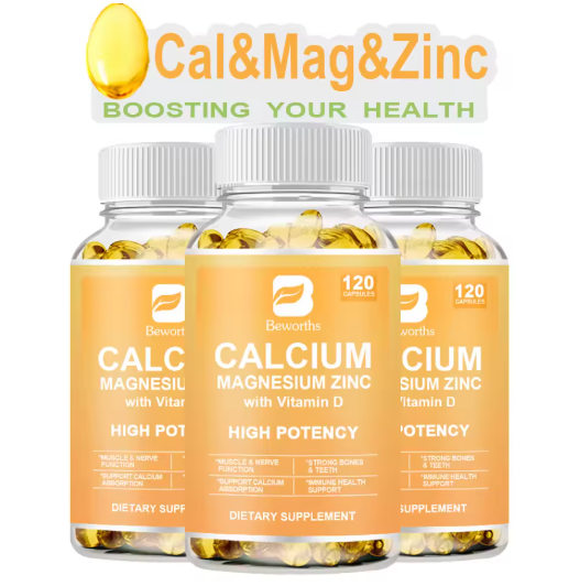 BEWORTHS Calcium Magnesium Zinc Capsule Vitamin D3 Support Immune ,Bone,Teeth, Nervous System & Muscle Health Non-GMO,Vega