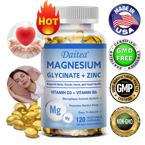 Daitea Magnesium and Zinc Capsules - Magnesium Glycinate Supplement to Support Muscle, Nerve, Joint and Heart Health