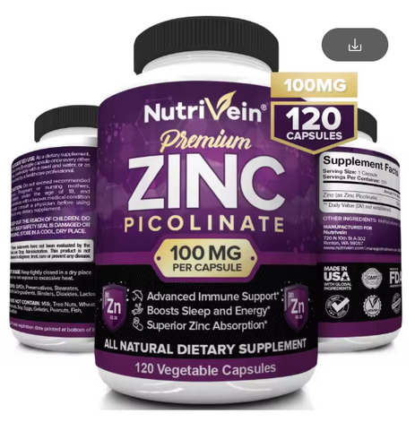 Premium Zinc Picolinate 100 Mg Per Serving - 120 Capsules - Boosts Immune Support, Sleep & Energy