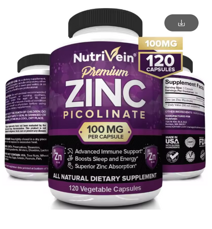 Premium Zinc Picolinate 100 Mg Per Serving - 120 Capsules - Boosts Immune Support, Sleep & Energy
