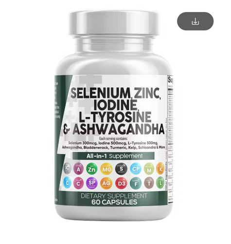 Selenium 300mcg Zinc 50mg Iodine 500mcg Ashwagandha 6000mg - Thyroid Supplement for Men and Women with Seaweed, Turmeric, Kelp
