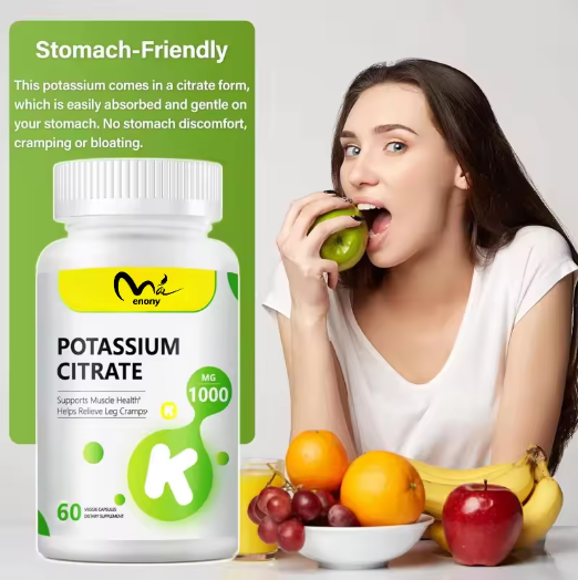 Potassium Citrate 1000mg, a potassium supplement for overall health, containing essential minerals in 60 vegetarian capsules