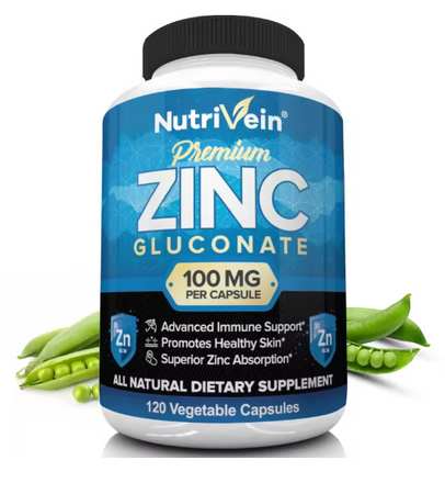 Premium Zinc Gluconate 100 mg - 120 Capsules - Advanced Immune Support for Healthy Skin