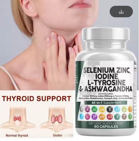 Selenium 300mcg Zinc 50mg Iodine 500mcg Ashwagandha 6000mg - Thyroid Supplement for Men and Women with Seaweed, Turmeric, Kelp