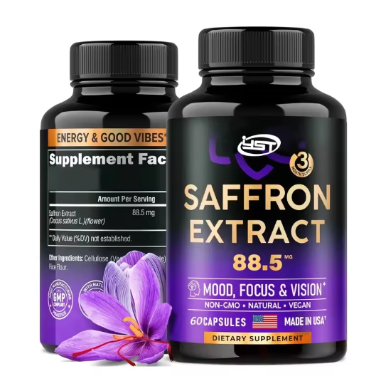 Natural Saffron Supplement Mood | Focus | Vision | Energy Support - Male and Female Eye Health - Non GMO -60 capsules,