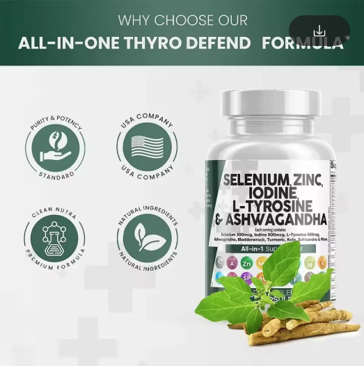 Selenium 300mcg Zinc 50mg Iodine 500mcg Ashwagandha 6000mg - Thyroid Supplement for Men and Women with Seaweed, Turmeric, Kelp